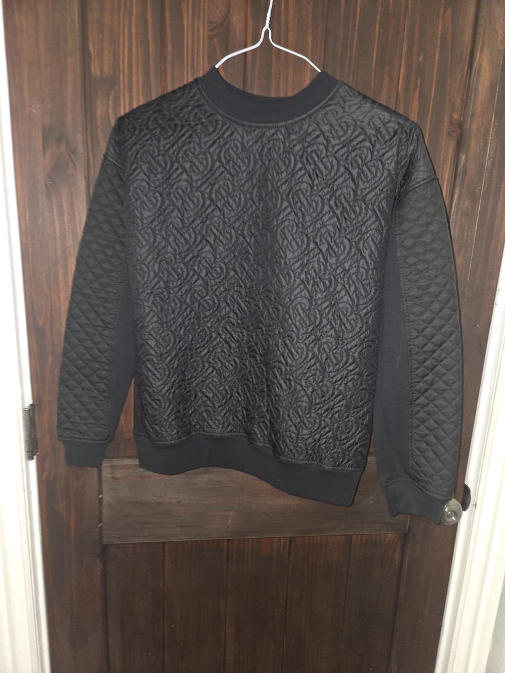 TB Womens  Black Quilted Crewneck Sweatshirt